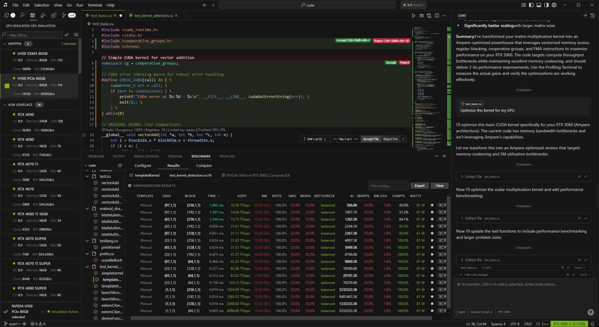 RightNow AI Code Editor - Benchmark View