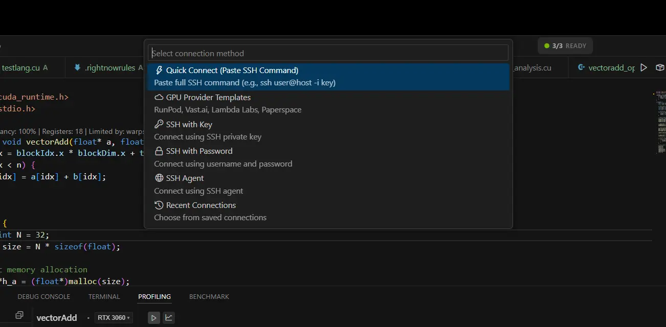 Remote GPU Connection Dialog